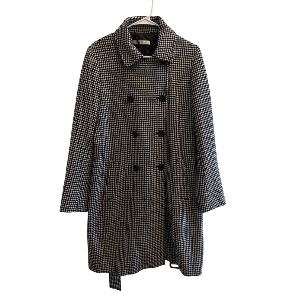 Marella Houndstooth Double Breasted Trench Coat Black White Belted Womens